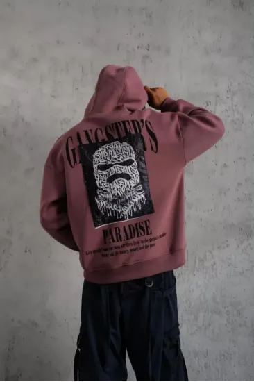 Erkek Paradise Baskılı Kapüşonlu Sweat - Gül Kurusu Erkek Paradise Baskılı Kapüşonlu Sweat - Gül Kurusu