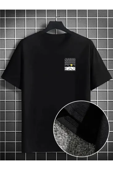 Erkek Dağ Grafikli Tişört, Yaz Için Büyük Beden Rahat T-shirt - Siyah Erkek Dağ Grafikli Tişört, Yaz Için Büyük Beden Rahat T-shirt - Siyah