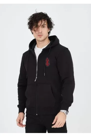 Unisex Baskılı Tam Fermuarlı Kapşonlu SweatShirt - Siyah Unisex Baskılı Tam Fermuarlı Kapşonlu SweatShirt - Siyah