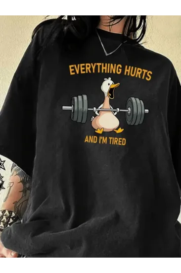 Baskılı Oversize Bisiklet Yaka T-shirt - Siyah Baskılı Oversize Bisiklet Yaka T-shirt - Siyah