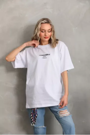 Unisex Baskılı Oversize T-Shirt - Beyaz Unisex Baskılı Oversize T-Shirt - Beyaz