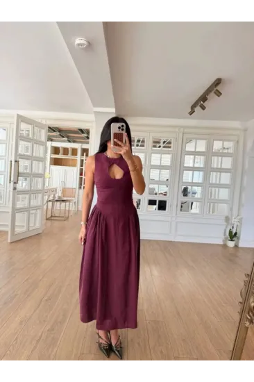 Kolsuz Uzun Kabardin Elbise - Bordo Kolsuz Uzun Kabardin Elbise - Bordo