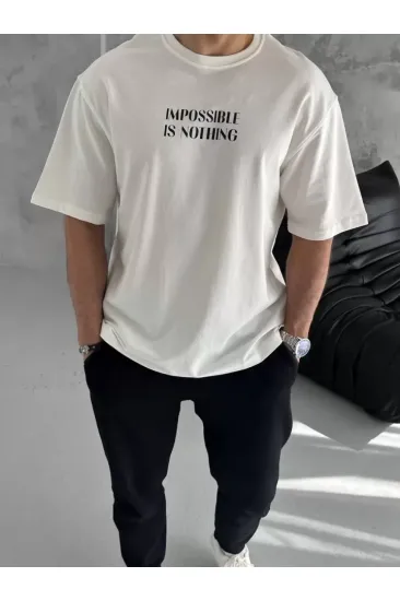 Unisex Bisiklet Yaka Baskılı Oversize T-Shirt - Beyaz Unisex Bisiklet Yaka Baskılı Oversize T-Shirt - Beyaz
