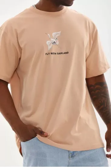 Unisex Baskılı Oversize T-Shirt - Bej Unisex Baskılı Oversize T-Shirt - Bej