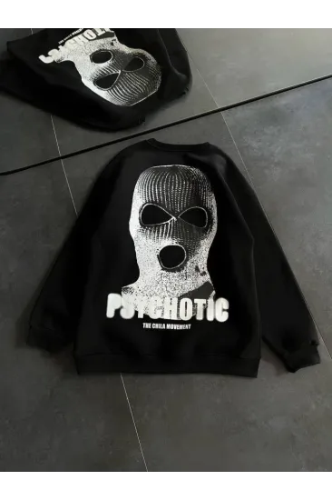 Kışlık Bisiklet Yaka Baskılı SweatShirt - Siyah Kışlık Bisiklet Yaka Baskılı SweatShirt - Siyah