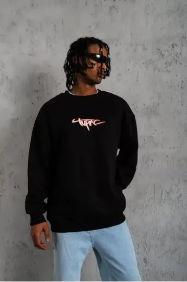 Erkek 3 İplik Gangster Baskılı Sweatshirt - Siyah Erkek 3 İplik Gangster Baskılı Sweatshirt - Siyah