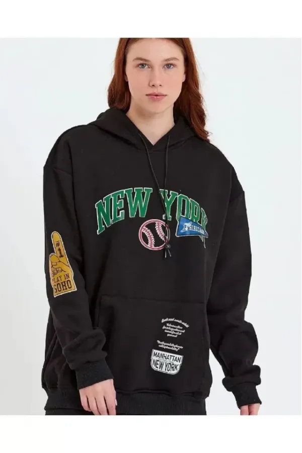 Baskılı Kapüşonlu Sweatshirt - Siyah Baskılı Kapüşonlu Sweatshirt - Siyah