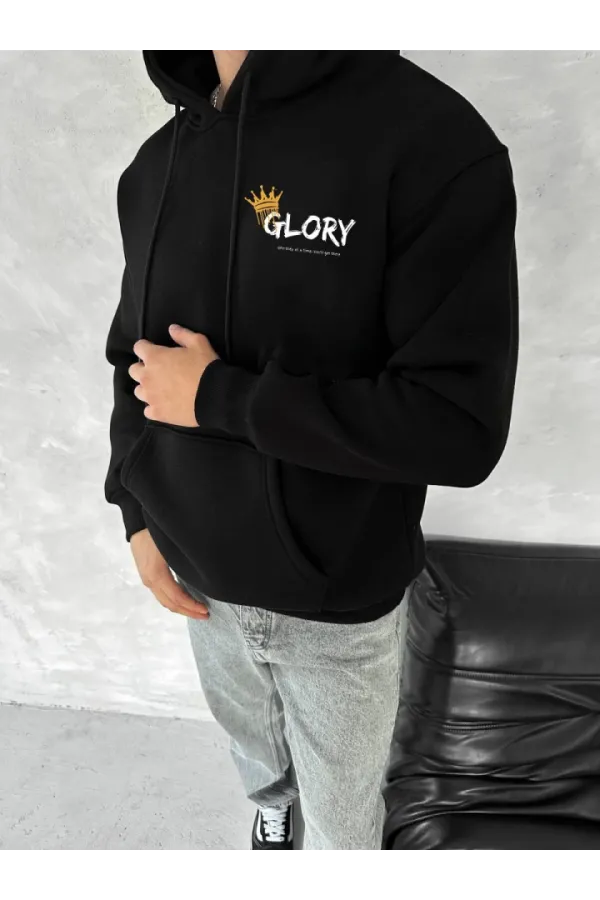 Kışlık Üç İplik Kapşonlu SweatShirt - Siyah Kışlık Üç İplik Kapşonlu SweatShirt - Siyah