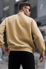 Erkek Düz Bisiklet Yaka 3 iplik pamuklu Sweatshirt - Bej Erkek Düz Bisiklet Yaka 3 iplik pamuklu Sweatshirt - Bej