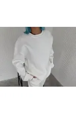 Kadın Bisiklet Yaka 3 İplik Pamuklu Basic SweatShirt - Beyaz Kadın Bisiklet Yaka 3 İplik Pamuklu Basic SweatShirt - Beyaz