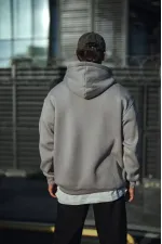 Erkek 3 İplik Penye Kapüşonlu Basic SweatShirt Hoodie - Boyalı Gri Erkek 3 İplik Penye Kapüşonlu Basic SweatShirt Hoodie - Boyalı Gri