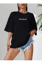 Kadın T-shirt Penye Compack Classical Baskılı Kısa kol Tişört - Siyah Kadın T-shirt Penye Compack Classical Baskılı Kısa kol Tişört - Siyah