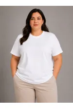 Kadın Battal Big Size Basic Tişört Bisiklet Yaka Rahat Kalıp T-Shirt - Beyaz Kadın Battal Big Size Basic Tişört Bisiklet Yaka Rahat Kalıp T-Shirt - Beyaz