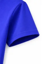 Genç Kız Çocuk V Yaka Tişört Model - Saks Mavisi Genç Kız Çocuk V Yaka Tişört Model - Saks Mavisi