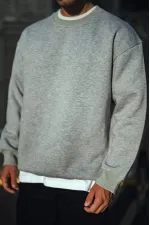 Erkek Kışlık Bisiklet Yaka 3 İplik Basic SweatShirt - Gri