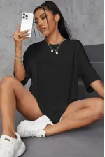 Kadın Baskılı Oversize kısa kol T-Shirt - Siyah Kadın Baskılı Oversize kısa kol T-Shirt - Siyah