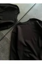 Kadın Bisiklet Yaka 3 İplik Pamuklu Basic SweatShirt - Siyah Kadın Bisiklet Yaka 3 İplik Pamuklu Basic SweatShirt - Siyah
