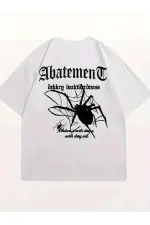 Kadın Tişört Örümcek Baskılı Bisiklet Yaka T-shirt - Beyaz
