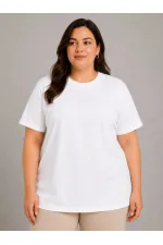 Kadın Battal Big Size Basic Tişört Bisiklet Yaka Rahat Kalıp T-Shirt - Beyaz Kadın Battal Big Size Basic Tişört Bisiklet Yaka Rahat Kalıp T-Shirt - Beyaz