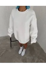 Kadın Bisiklet Yaka 3 İplik Pamuklu Basic SweatShirt - Beyaz Kadın Bisiklet Yaka 3 İplik Pamuklu Basic SweatShirt - Beyaz