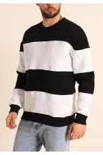 Erkek 3 iplik pamuklu Parçalı Bisiklet Yaka SweatShirt - Siyah Erkek 3 iplik pamuklu Parçalı Bisiklet Yaka SweatShirt - Siyah
