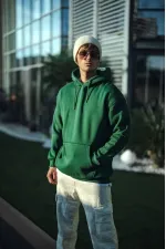 Erkek 3 İplik Pamuklu Kapüşonlu Basic SweatShirt Hoodie - Haki Erkek 3 İplik Pamuklu Kapüşonlu Basic SweatShirt Hoodie - Haki