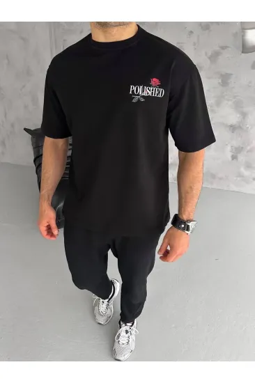 Erkek Kısa Kol Yazlık Tişört Bisiklet Yaka Baskılı Oversize T-Shirt - Siyah Erkek Kısa Kol Yazlık Tişört Bisiklet Yaka Baskılı Oversize T-Shirt - Siyah
