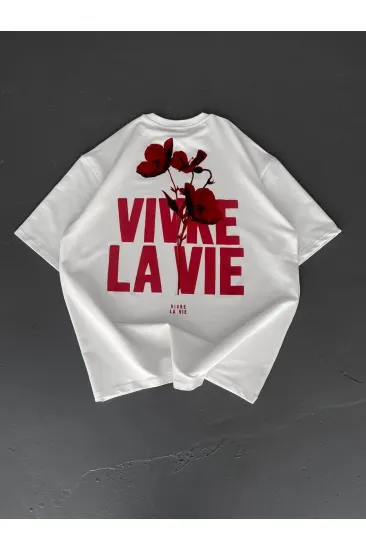 Erkek Ön ve Arka Baskılı T-Shirt Kısa Kol Bisiklet Yaka Regular Fit Tişört - Beyaz Erkek Ön ve Arka Baskılı T-Shirt Kısa Kol Bisiklet Yaka Regular Fit Tişört - Beyaz