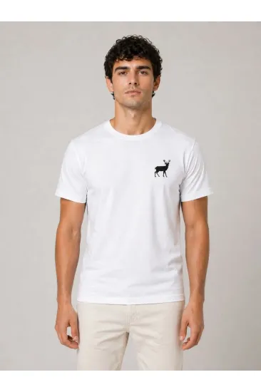 Erkek Minimal Geyik Logolu Tişört Bisiklet Yaka Kısa kol Yazlık T-Shirt - Beyaz Erkek Minimal Geyik Logolu Tişört Bisiklet Yaka Kısa kol Yazlık T-Shirt - Beyaz