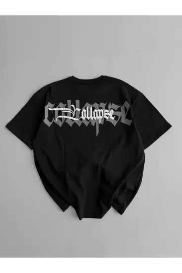 Erkek Ön ve Arka Baskılı T-Shirt Kısa Kol Bisiklet Yaka Regular Fit Tişört - Siyah Erkek Ön ve Arka Baskılı T-Shirt Kısa Kol Bisiklet Yaka Regular Fit Tişört - Siyah