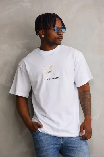 Erkek Baskılı T-Shirt Kısa Kol Bisiklet Yaka Rahat Kalıp Tişört - Beyaz Erkek Baskılı T-Shirt Kısa Kol Bisiklet Yaka Rahat Kalıp Tişört - Beyaz