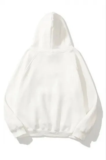 Kadın Kapüşonlu Kanguru Cepli 3 İplik Pamuklu Düz Hoodie Sweatshirt - Beyaz Kadın Kapüşonlu Kanguru Cepli 3 İplik Pamuklu Düz Hoodie Sweatshirt - Beyaz