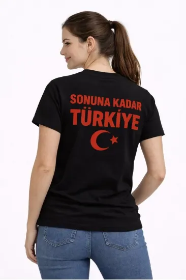 Kadın TÜRKİYE Ay Yıldız Baskılı Taraftar Forma T-Shirt - Siyah Kadın TÜRKİYE Ay Yıldız Baskılı Taraftar Forma T-Shirt - Siyah