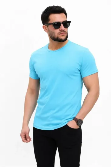 Erkek Basic Tişört Bisiklet Yaka Kısa Kol Günlük Yazlık Slim fit T-Shirt - Açık Mavi Erkek Basic Tişört Bisiklet Yaka Kısa Kol Günlük Yazlık Slim fit T-Shirt - Açık Mavi