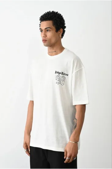 Erkek Kısa Kol Yazlık Tişört Bisiklet Yaka Baskılı Oversize T-Shirt - Beyaz Erkek Kısa Kol Yazlık Tişört Bisiklet Yaka Baskılı Oversize T-Shirt - Beyaz