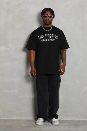 Erkek Baskılı Tişört Kısa Kol Bisiklet Yaka Oversize T-Shirt - Siyah Erkek Baskılı Tişört Kısa Kol Bisiklet Yaka Oversize T-Shirt - Siyah