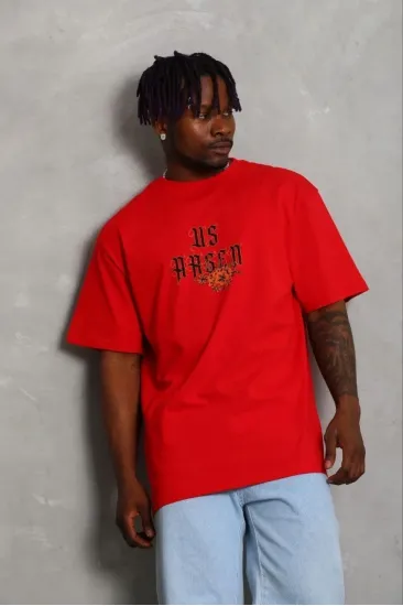 Erkek Baskılı T-Shirt Kısa Kol Bisiklet Yaka Regular Fit Tişört - Kırmızı Erkek Baskılı T-Shirt Kısa Kol Bisiklet Yaka Regular Fit Tişört - Kırmızı