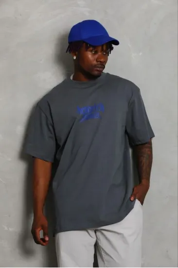 Erkek Baskılı T-Shirt Kısa Kol Bisiklet Yaka Regular Fit Tişört - Füme Erkek Baskılı T-Shirt Kısa Kol Bisiklet Yaka Regular Fit Tişört - Füme