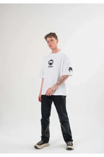 Erkek Kısa Kol Tişört Göğüs ve Kol Bisiklet Yaka Baskılı T-Shirt - Beyaz Erkek Kısa Kol Tişört Göğüs ve Kol Bisiklet Yaka Baskılı T-Shirt - Beyaz