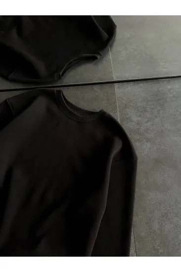 Kadın Bisiklet Yaka 3 İplik Pamuklu Basic SweatShirt - Siyah Kadın Bisiklet Yaka 3 İplik Pamuklu Basic SweatShirt - Siyah