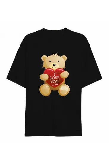 14 Şubat Sevgililer Günü I Love You Ayı Baskılı Oversize Bisiklet Yaka T-shirt - Siyah 14 Şubat Sevgililer Günü I Love You Ayı Baskılı Oversize Bisiklet Yaka T-shirt - Siyah