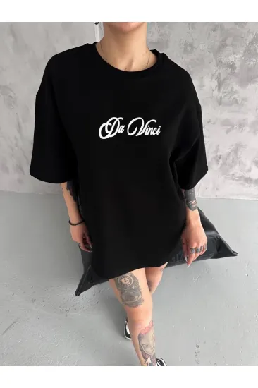 Kadın Baskılı T-Shirt Kısa Kol Bisiklet Yaka Oversize Rahat Kalıp Günlük Tişört - Siyah Kadın Baskılı T-Shirt Kısa Kol Bisiklet Yaka Oversize Rahat Kalıp Günlük Tişört - Siyah