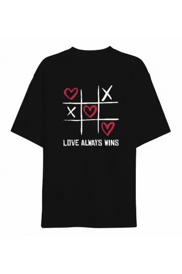 14 Şubat Sevgililer Günü Love Always Wins Baskılı Oversize Bisiklet Yaka T-shirt - Siyah 14 Şubat Sevgililer Günü Love Always Wins Baskılı Oversize Bisiklet Yaka T-shirt - Siyah
