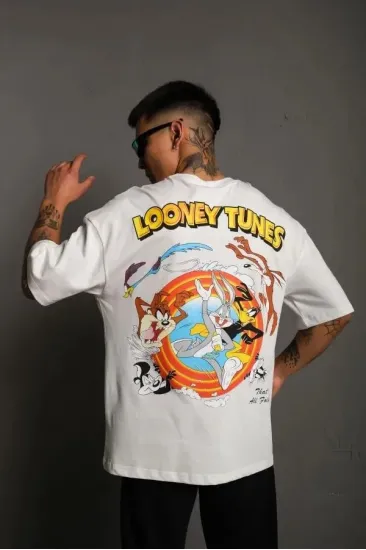 Erkek Bisiklet Yaka Baskılı Oversize Kısa kol T-Shirt - Beyaz Erkek Bisiklet Yaka Baskılı Oversize Kısa kol T-Shirt - Beyaz