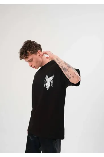 Erkek Kısa Kol Yazlık Tişört Bisiklet Yaka Baskılı Oversize T-Shirt - Siyah Erkek Kısa Kol Yazlık Tişört Bisiklet Yaka Baskılı Oversize T-Shirt - Siyah