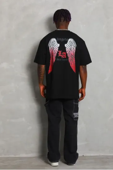 Erkek Baskılı Tişört Kısa Kol Bisiklet Yaka Oversize T-Shirt - Siyah Erkek Baskılı Tişört Kısa Kol Bisiklet Yaka Oversize T-Shirt - Siyah
