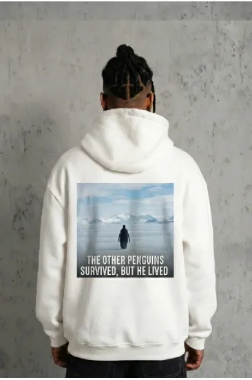 Erkek Survivor Penguin Baskılı 3 İplik Pamuklu Kapüşonlu Sweatshirt Hoodie Beyaz Erkek Survivor Penguin Baskılı 3 İplik Pamuklu Kapüşonlu Sweatshirt Hoodie Beyaz