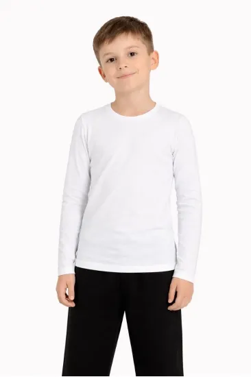 Erkek Çocuk Basic Uzun Kollu Tişört Okul Günlük Rahat T-Shirt - Beyaz Erkek Çocuk Basic Uzun Kollu Tişört Okul Günlük Rahat T-Shirt - Beyaz