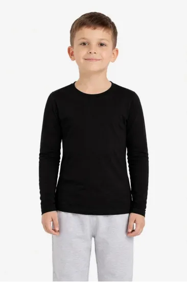 Erkek Çocuk Basic Uzun Kollu Tişört Okul Günlük Rahat T-Shirt - Siyah