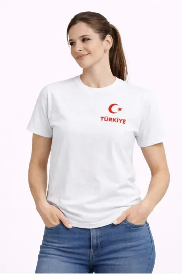 Kadın TÜRKİYE Ay Yıldız Baskılı Taraftar Forma T-Shirt - Beyaz Kadın TÜRKİYE Ay Yıldız Baskılı Taraftar Forma T-Shirt - Beyaz